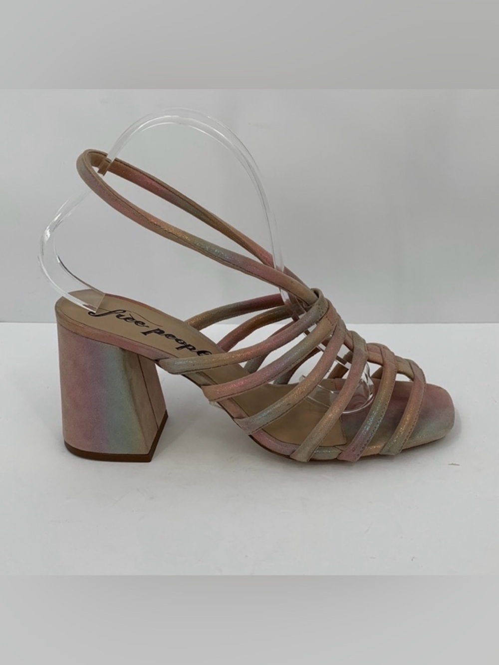 Free People Colette sandal shoe strappy rainbow metallic block heel new 40 10